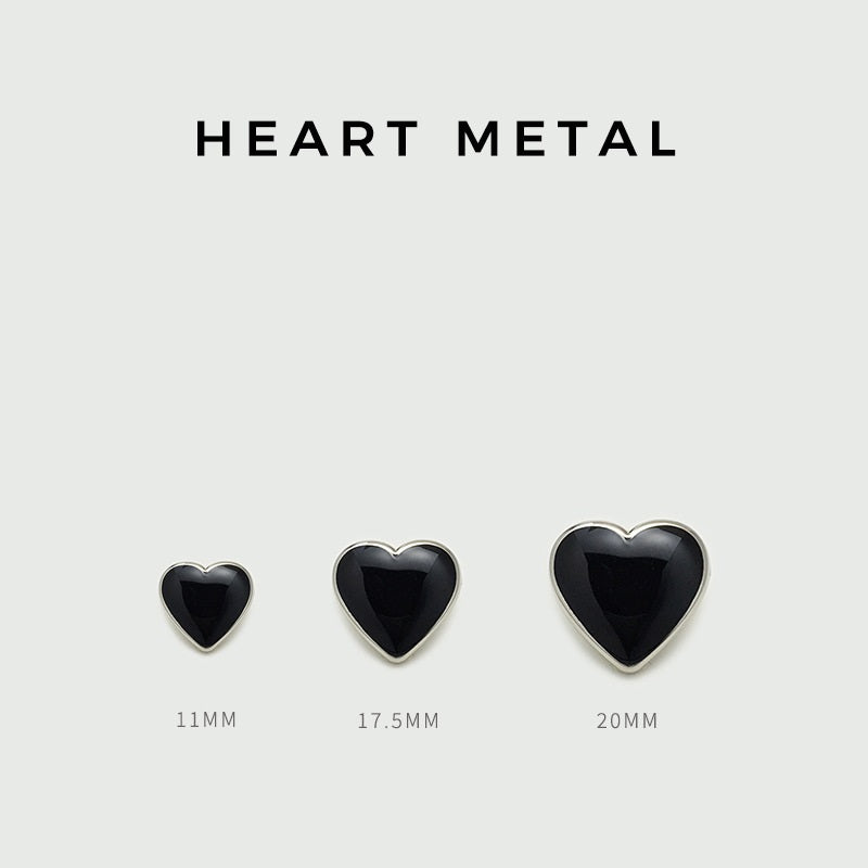11/17.5/20mm Black Heart-Shaped Metal Buttons 20pcs