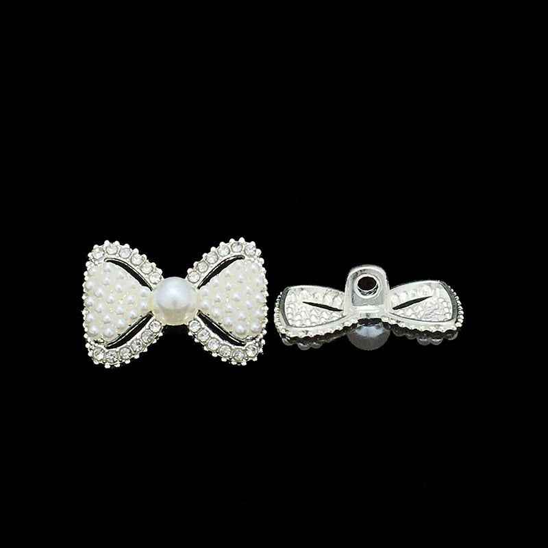 20mm Silver Bowknot Metal Pearl Buttons for Women's Coats 20pcs - Lots of Buttons