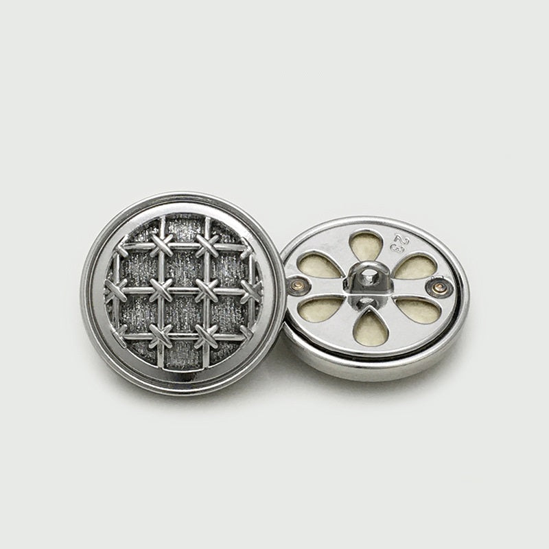 17,5/22,5 mm Rund Stickad Rutnäts Metallknappar med Fin Glans 12 st