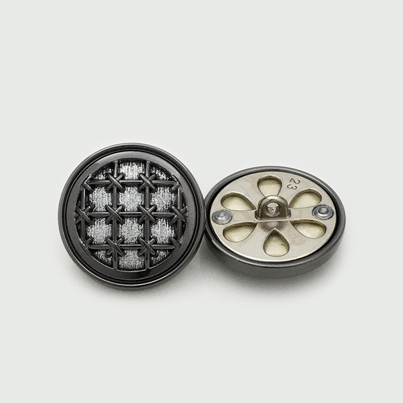 17,5/22,5 mm Rund Stickad Rutnäts Metallknappar med Fin Glans 12 st