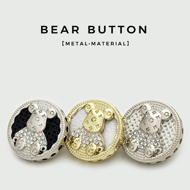 17.5/22.5mm Round Bear with Diamond Metal Buttons 6pcs
