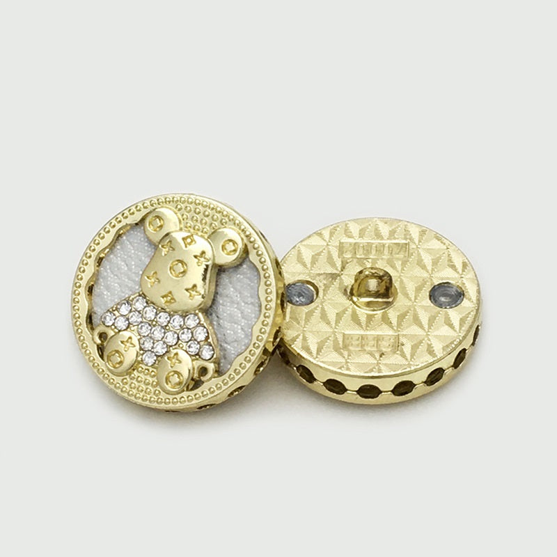17.5/22.5mm Round Bear with Diamond Metal Buttons 6pcs