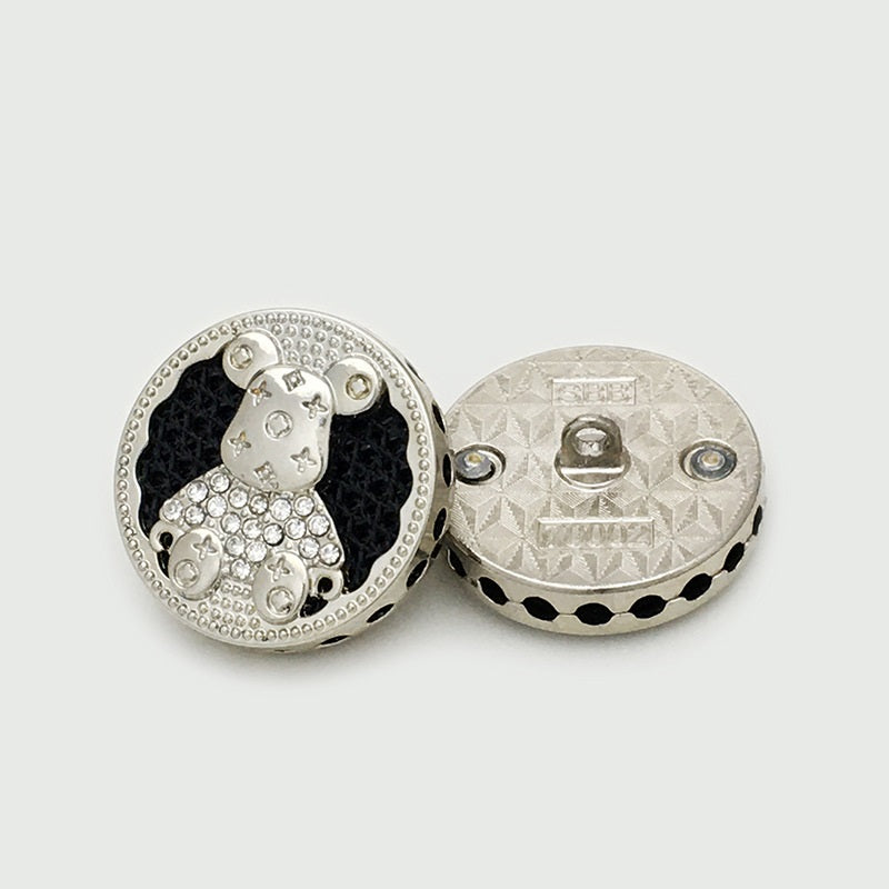 17.5/22.5mm Round Bear with Diamond Metal Buttons 6pcs