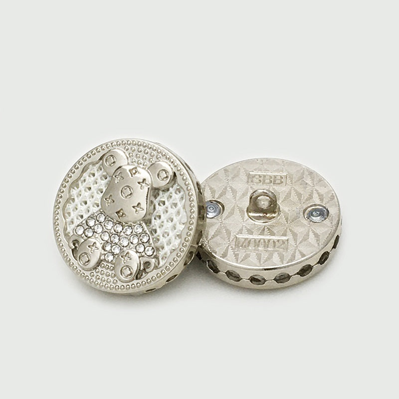 17.5/22.5mm Round Bear with Diamond Metal Buttons 6pcs