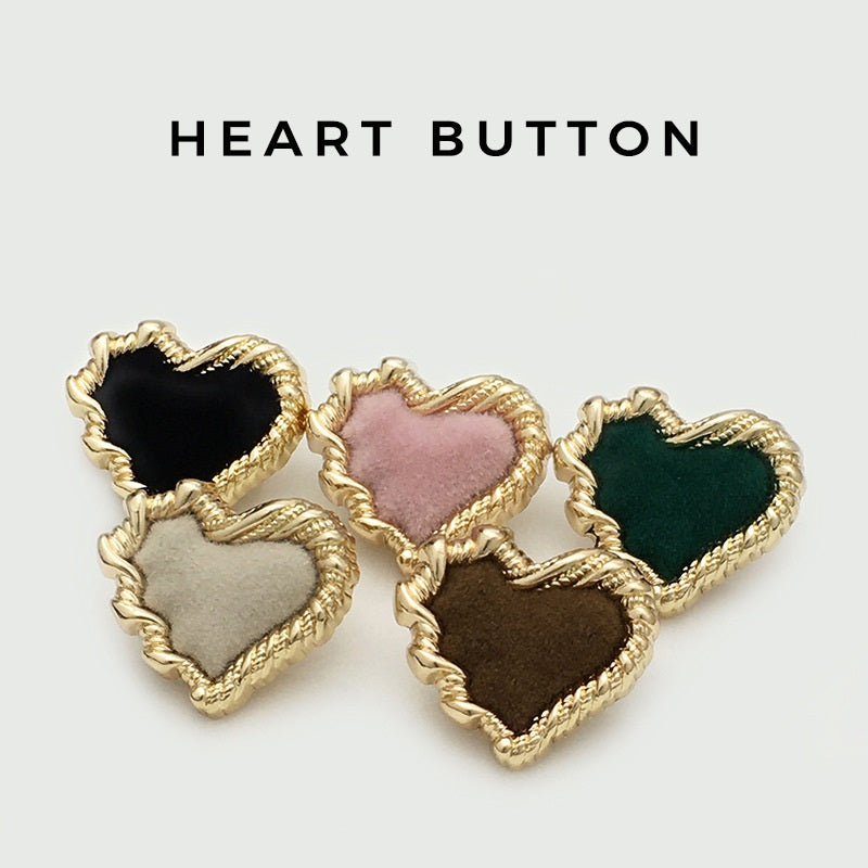20/28/34mm Metal Heart Shaped Buttons with Colorful Velvet Surfaces 12pcs