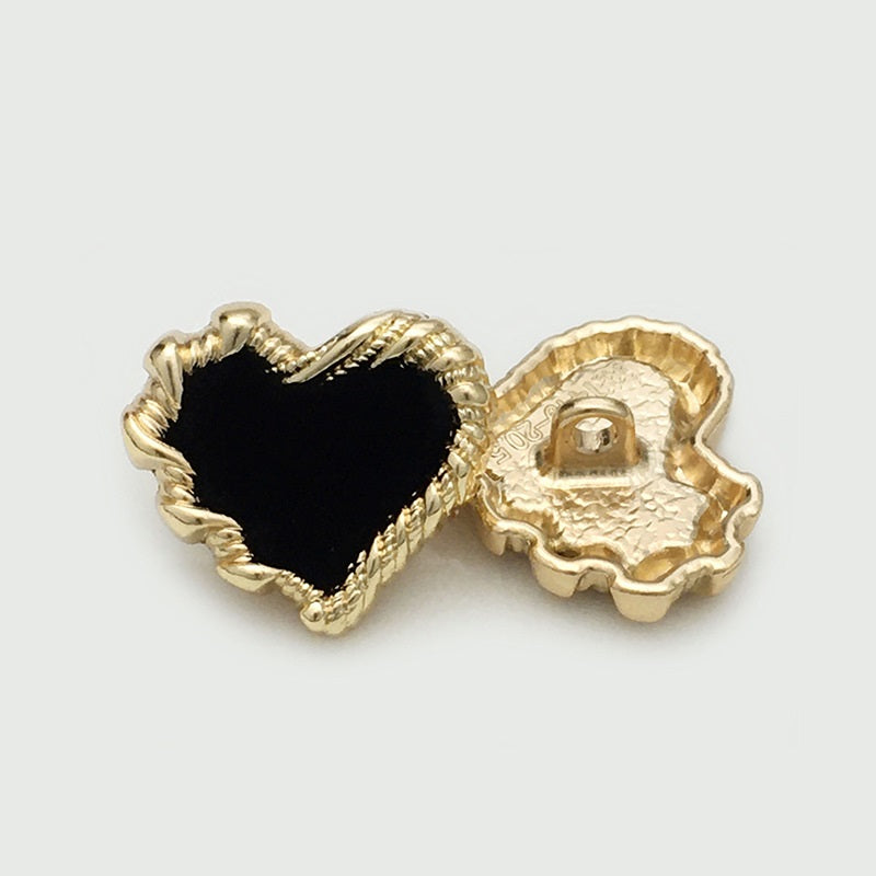 20/28/34mm Metal Heart Shaped Buttons with Colorful Velvet Surfaces 12pcs