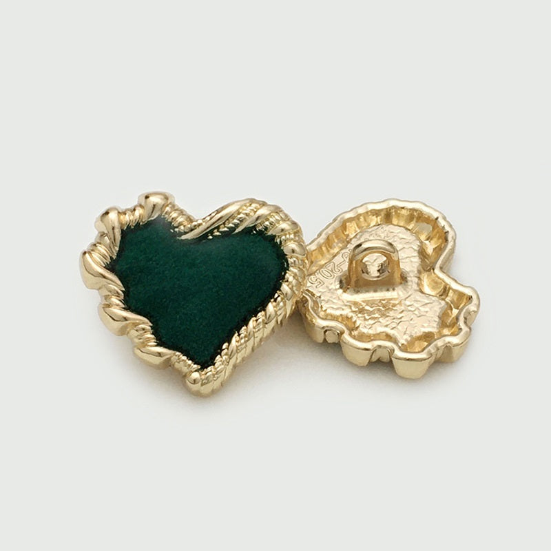 20/28/34mm Metal Heart Shaped Buttons with Colorful Velvet Surfaces 12pcs