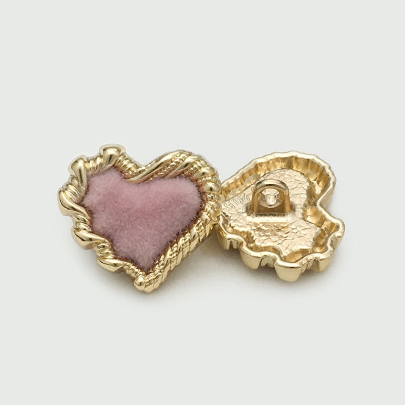 20/28/34mm Metal Heart Shaped Buttons with Colorful Velvet Surfaces 12pcs