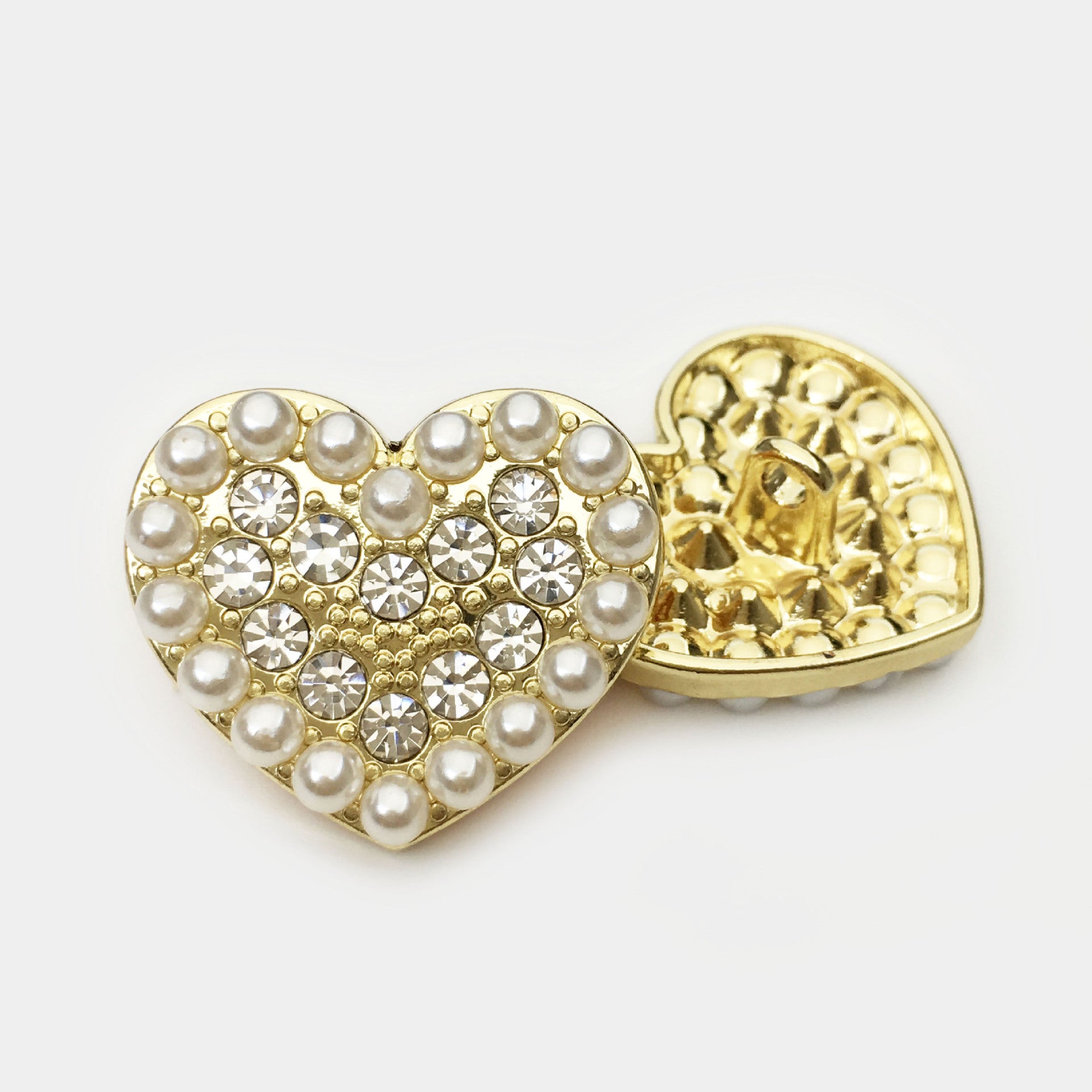 15/20/22.5mm Heart Shaped Metal Buttons with Diamonds Pearls 20PCS