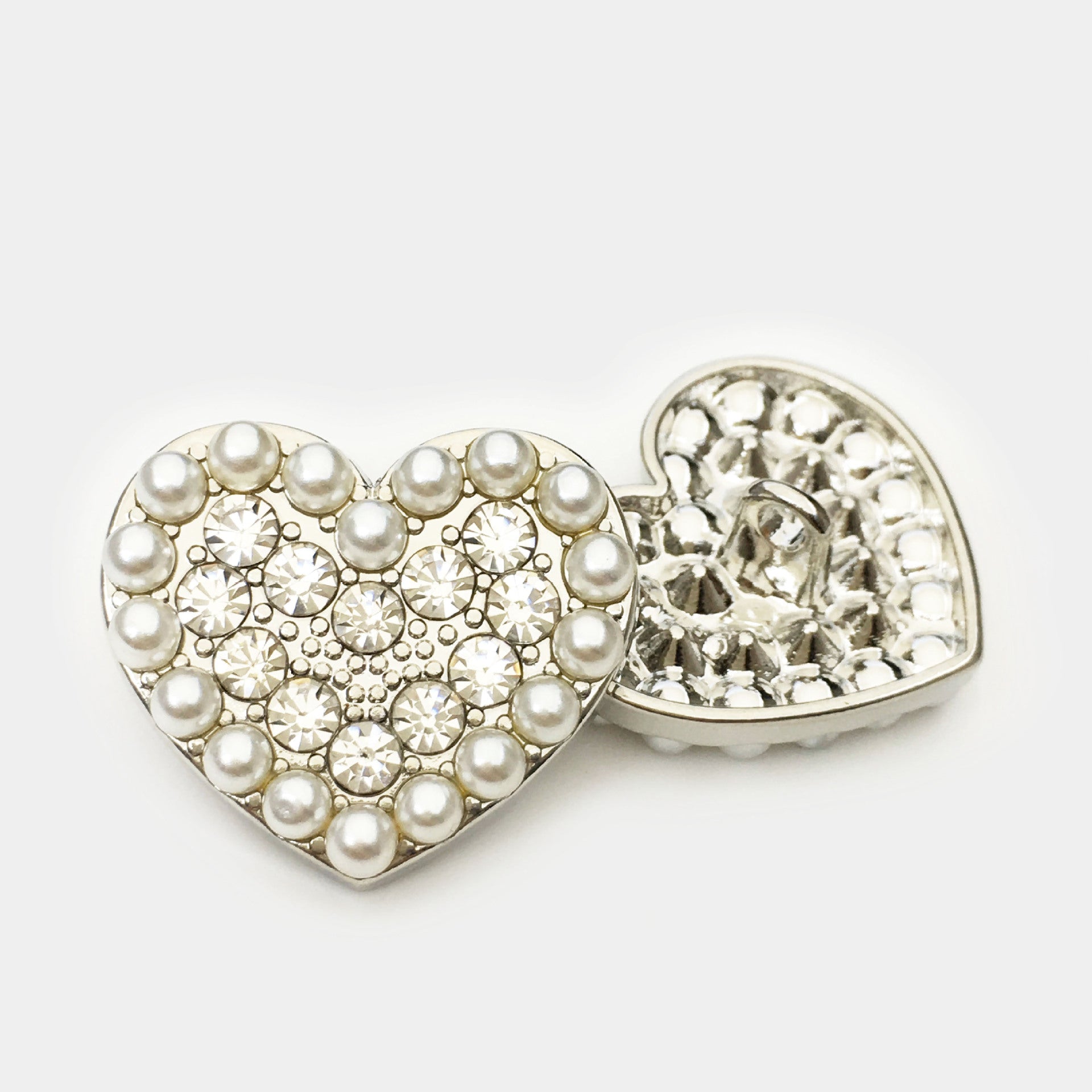 15/20/22.5mm Heart Shaped Metal Buttons with Diamonds Pearls 20PCS