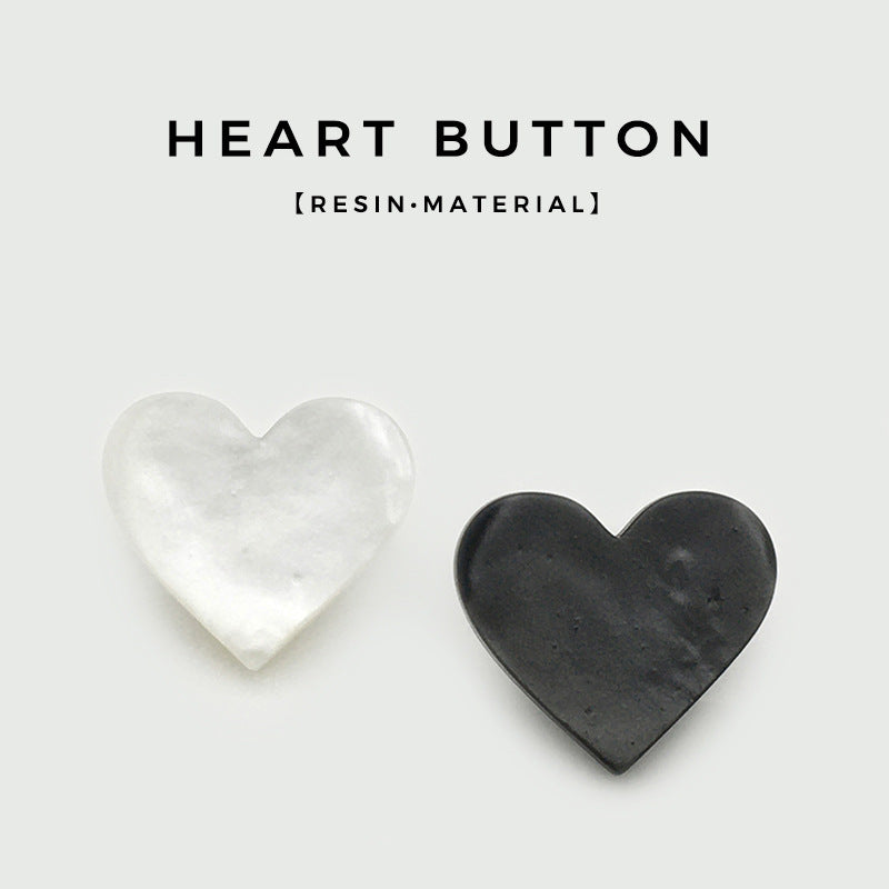 17.5/22.5mm Black White Resin Heart Buttons with Metal Shank 10pcs