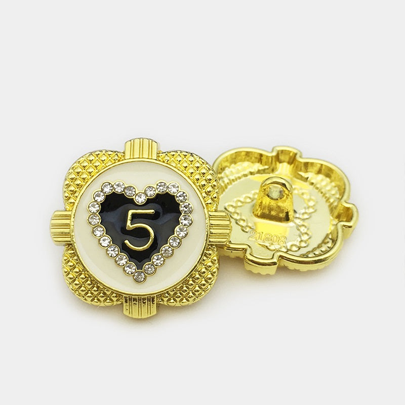 Botones de metal dorado en forma de corazón de 17.5/22.5mm 12pcs