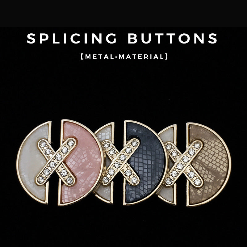 Botões de Metal Dourado em Forma de Letra X com Diamante 17.5/22.5/25mm 12pcs