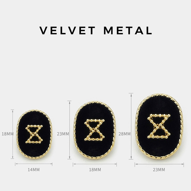 14/18/23mm Oval Velvet Metal Buttons - Black & White 10pc