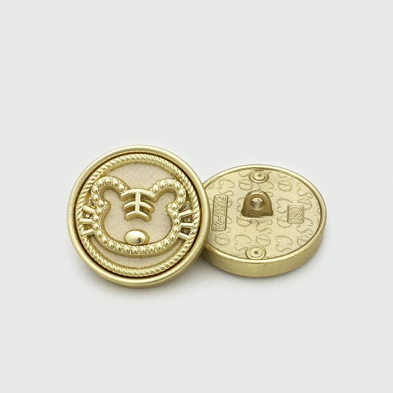 25mm Round Velvet Metal Cartoon Tiger Buttons 10pcs