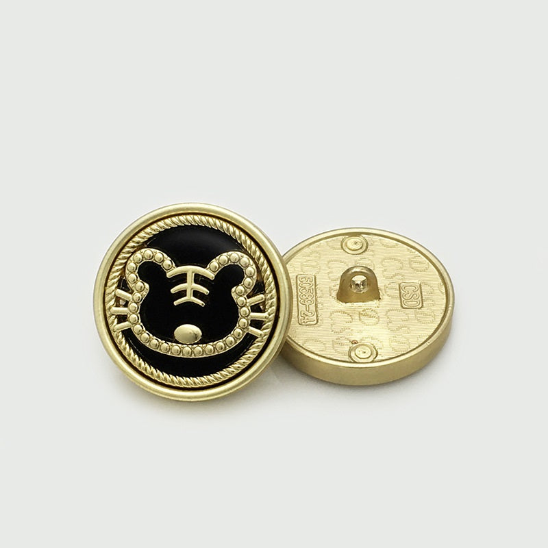 25mm Round Velvet Metal Cartoon Tiger Buttons 10pcs