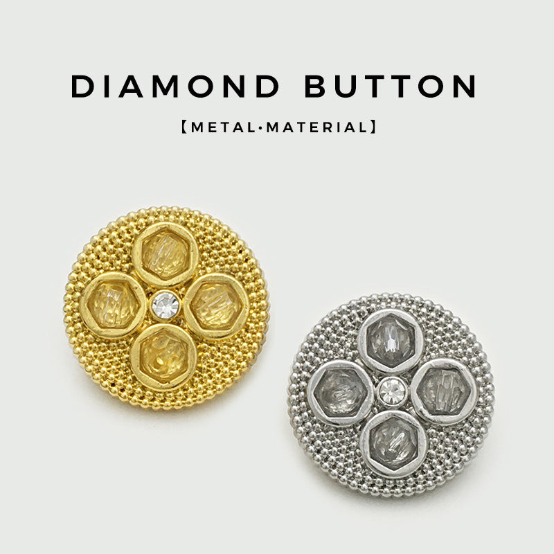 17.5/22.5mm Gold Silver Four-Leaf Clover Diamond Metal Buttons 12pcs