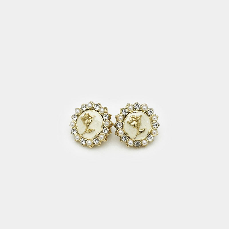 12mm Diamond-Encrusted Pearl Rose Metal Shirt Buttons 20pcs