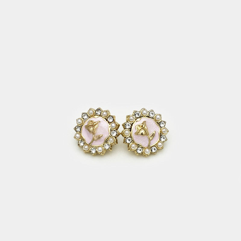 12mm Diamond-Encrusted Pearl Rose Metal Shirt Buttons 20pcs