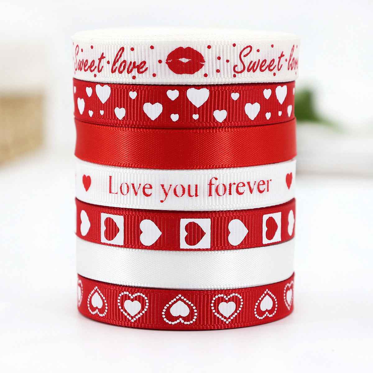 9mm 7 Color Valentine's Day Gift Ribbon for Crafting and Packaging - Lots of Buttons