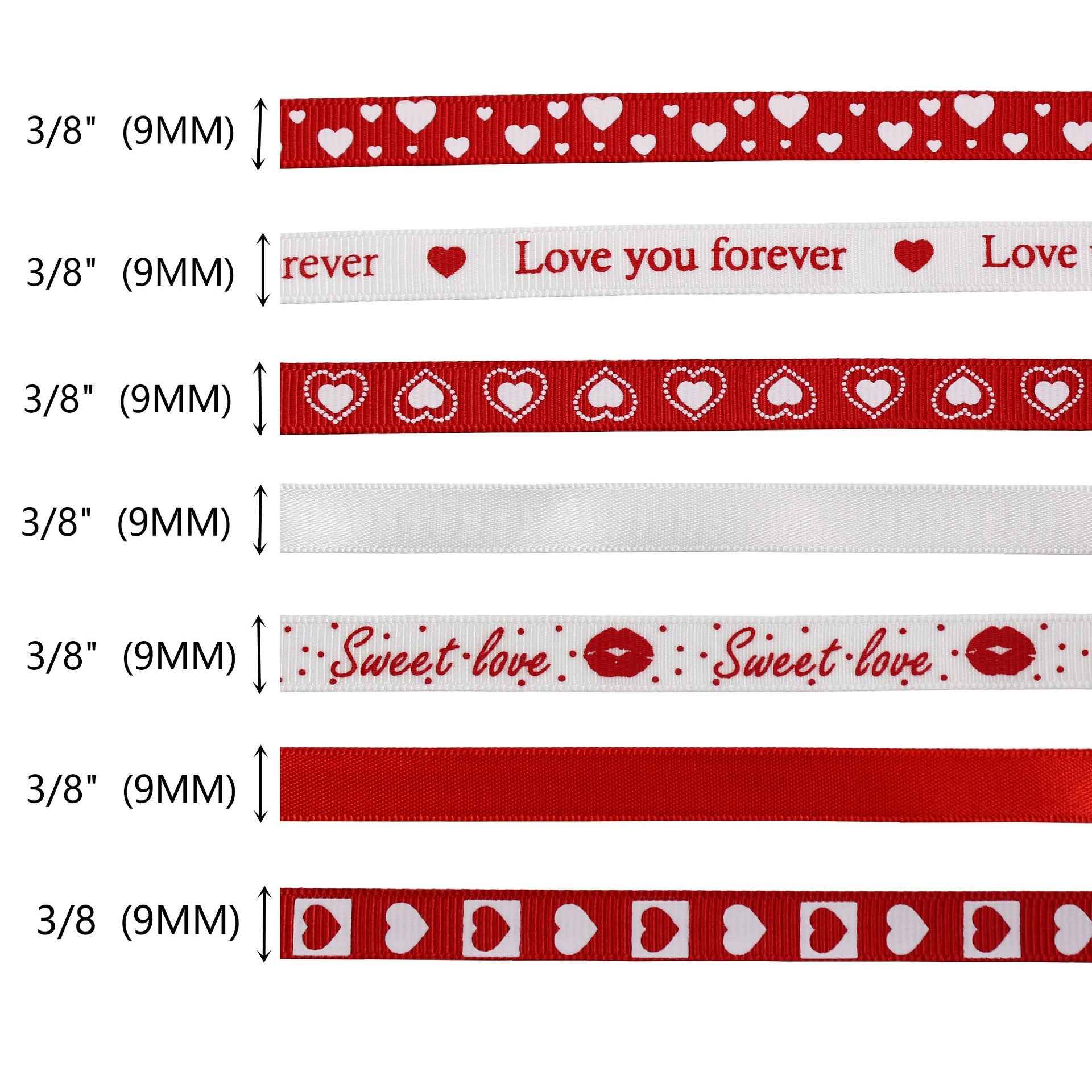 9mm 7 Color Valentine's Day Gift Ribbon for Crafting and Packaging - Lots of Buttons