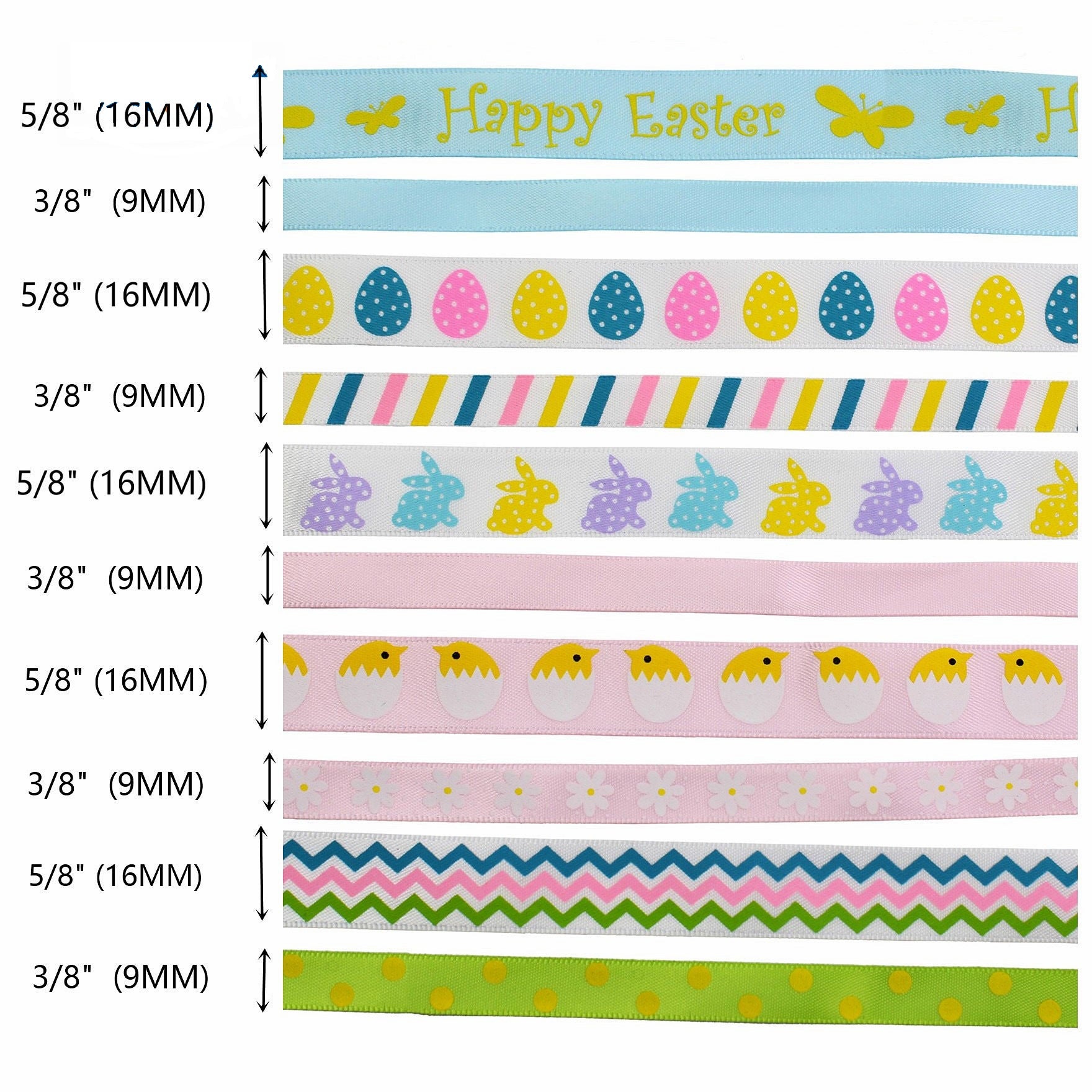Cintas de embalaje de regalo de Pascua 9mm/16mm Paquete de 10 50 yardas