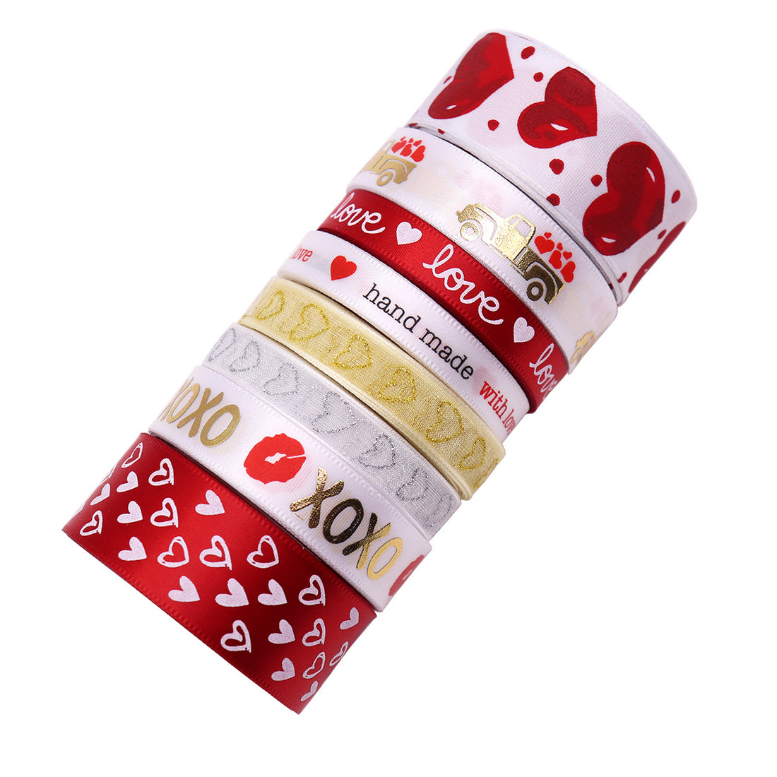 10mm/16mm/25mm XOXO Rote Lippen Herz Heißprägeband 8er Pack