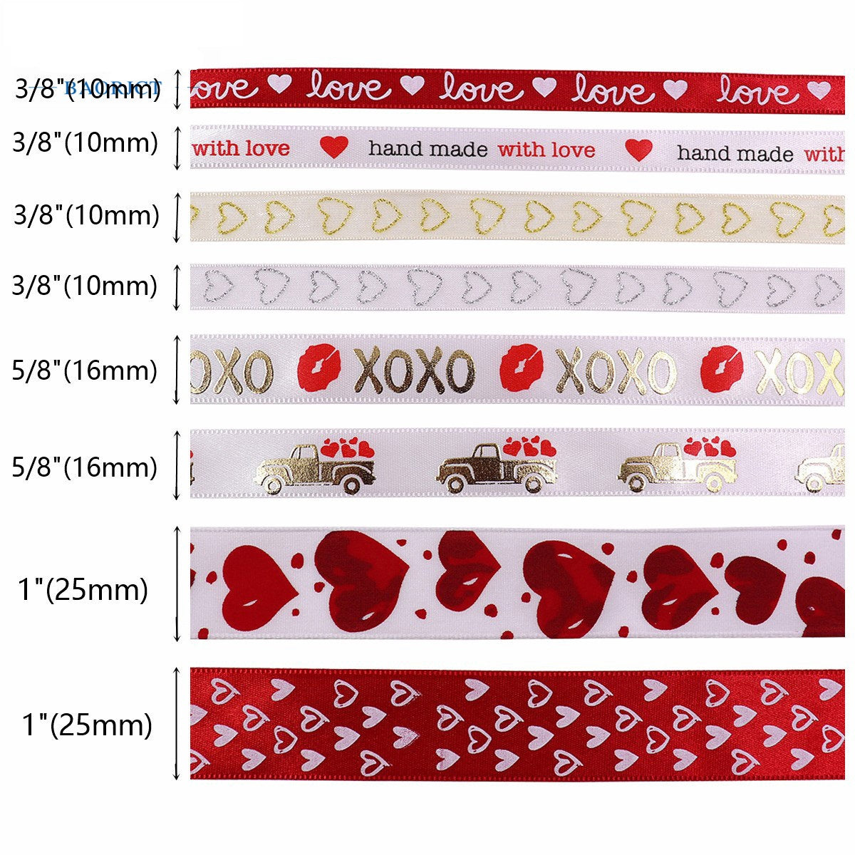10mm/16mm/25mm XOXO Rote Lippen Herz Heißprägeband 8er Pack