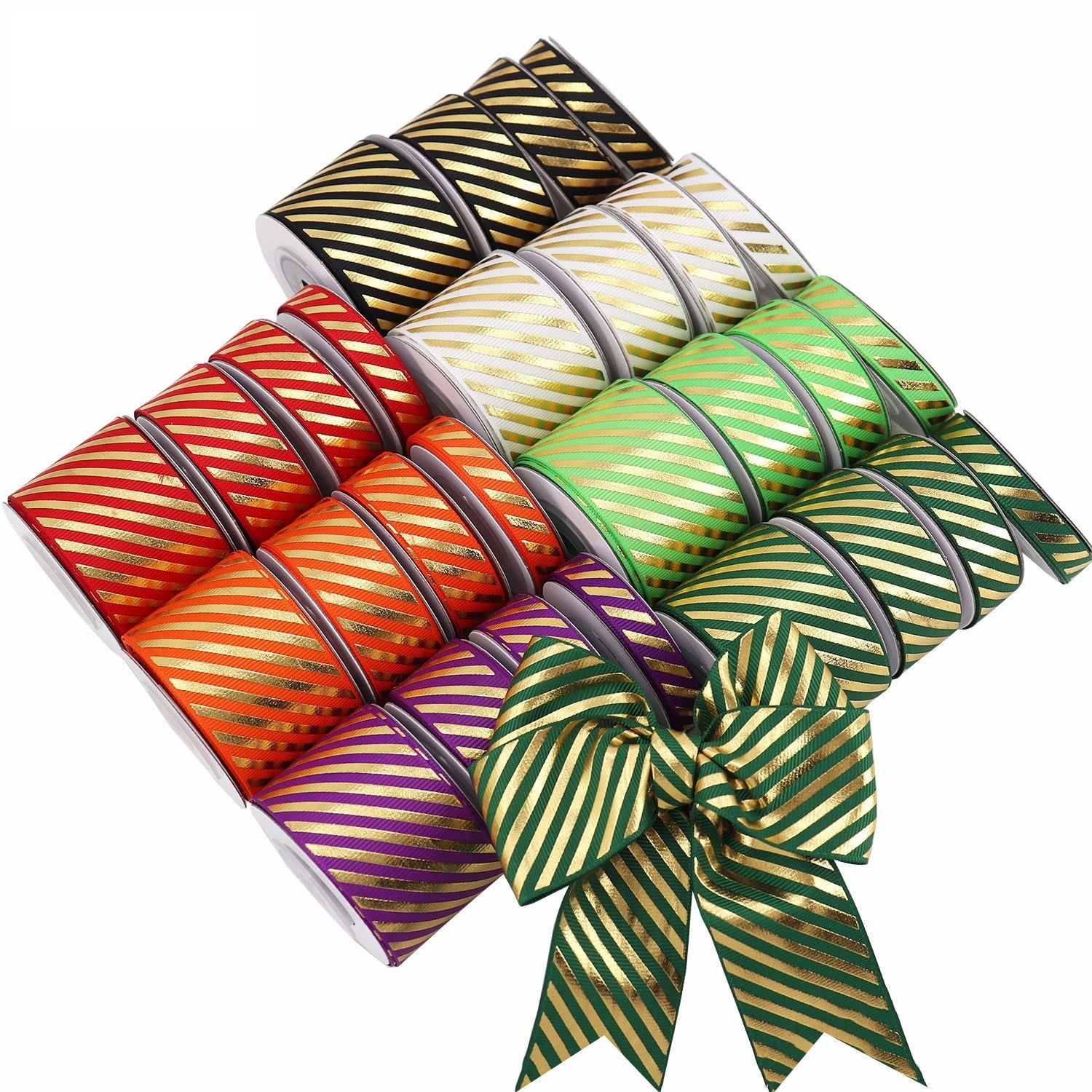 10/16/22/38mm Kulta Folio Vinoraitainen Grosgrain-nauha 4 Pakkausta