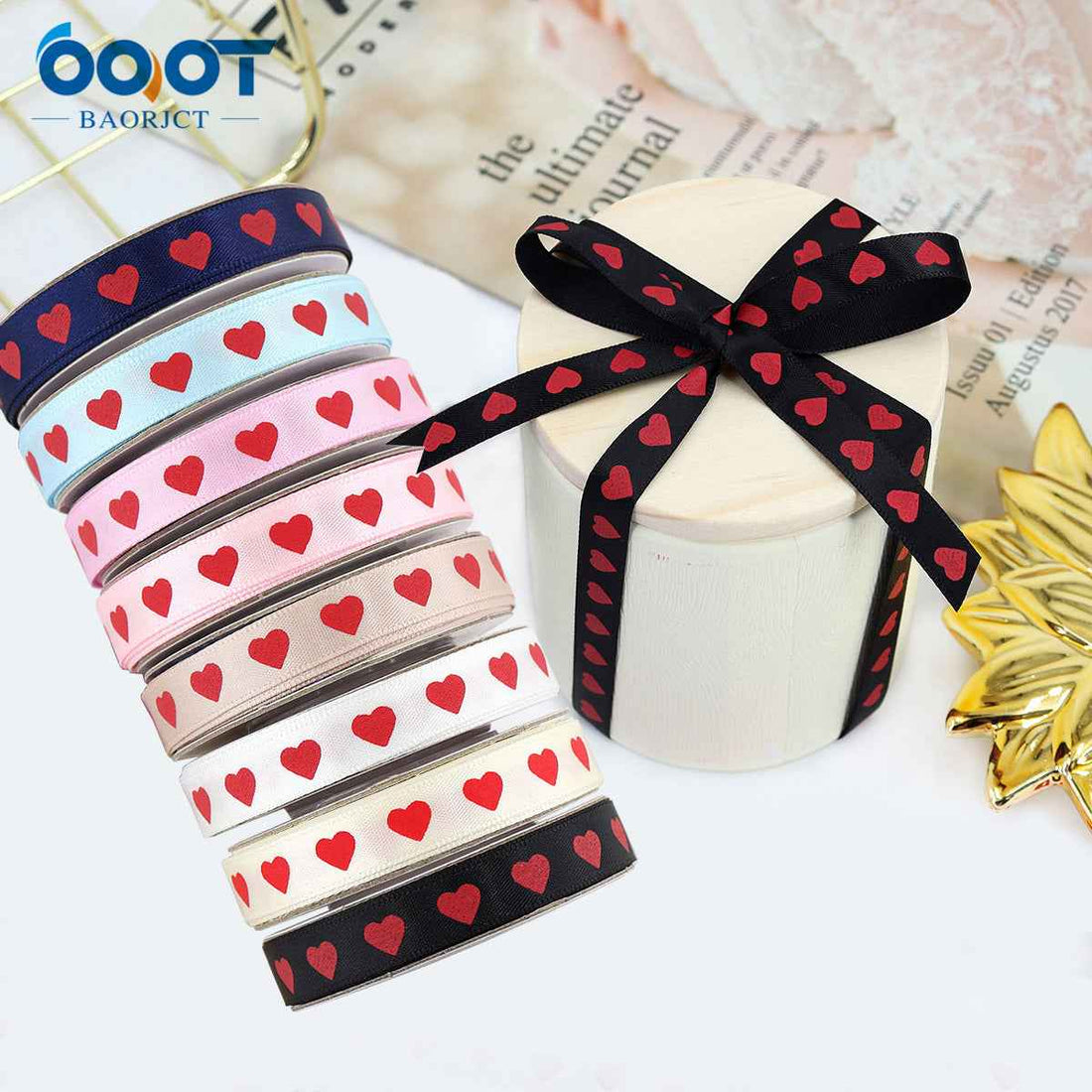 10mm Valentine's Day Love Ribbons for Gift Wrapping 8 Color Pack - Lots of Buttons