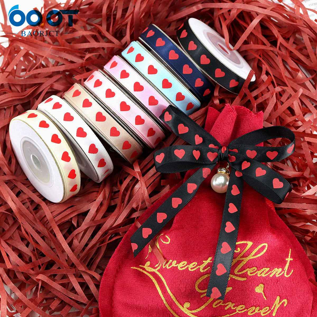 10mm Valentine's Day Love Ribbons for Gift Wrapping 8 Color Pack - Lots of Buttons