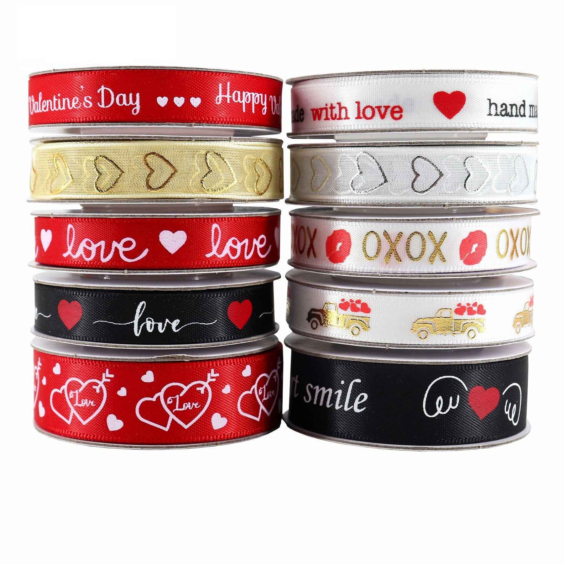 10/16mm Valentine's Day Love Ribbon 10 Pack - Lots of Buttons