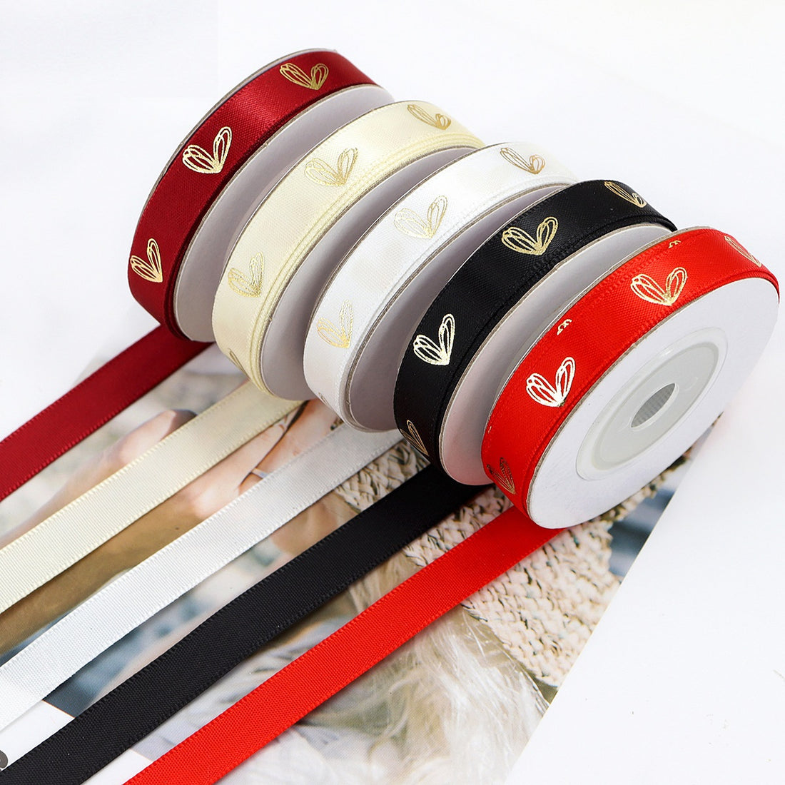 10mm Herzförmiges Goldfolie Band 5-Farben Set