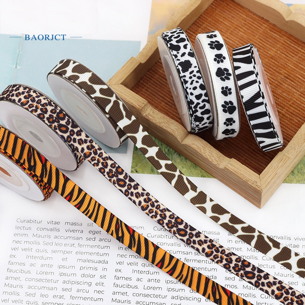 10mm Zebra, Tehén, Leopárd, Zsiráf Mintás Szalagok 60 Yard