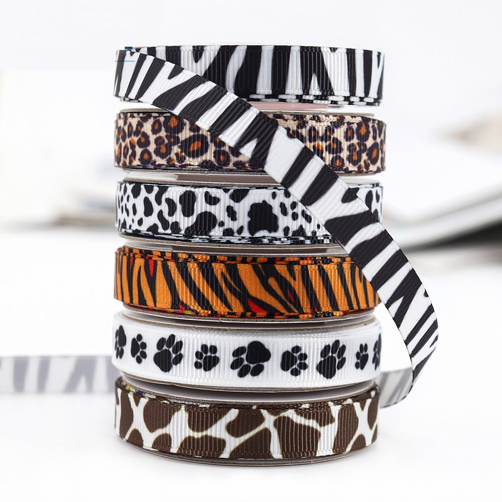 10mm Zebra, Tehén, Leopárd, Zsiráf Mintás Szalagok 60 Yard