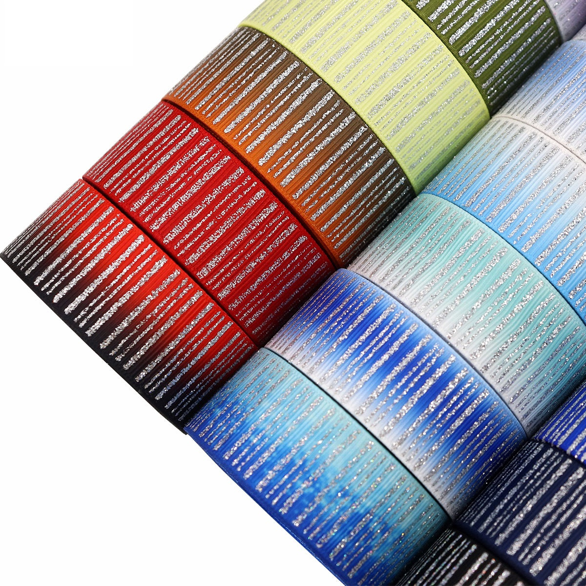 25mm Kimalteleva Pystysuora Raidallinen Hopeanvärinen Nauha, Foil 28 Väriä