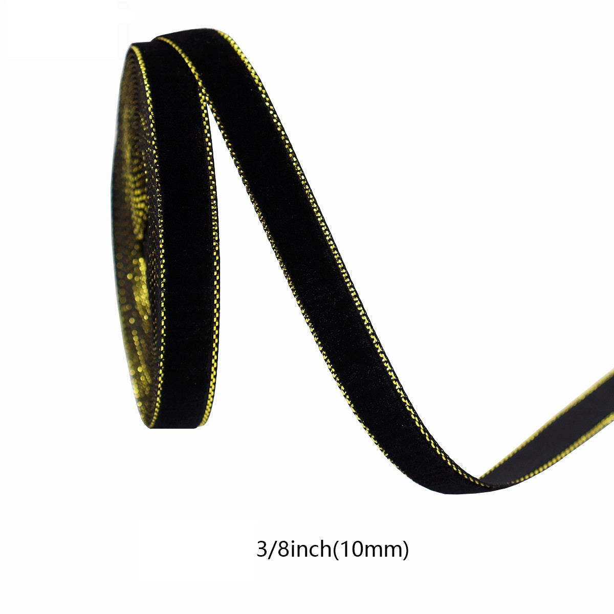 Rouleaux de Velours Noir et Or de 10/19/25/38mm - Pack de 4 Tailles