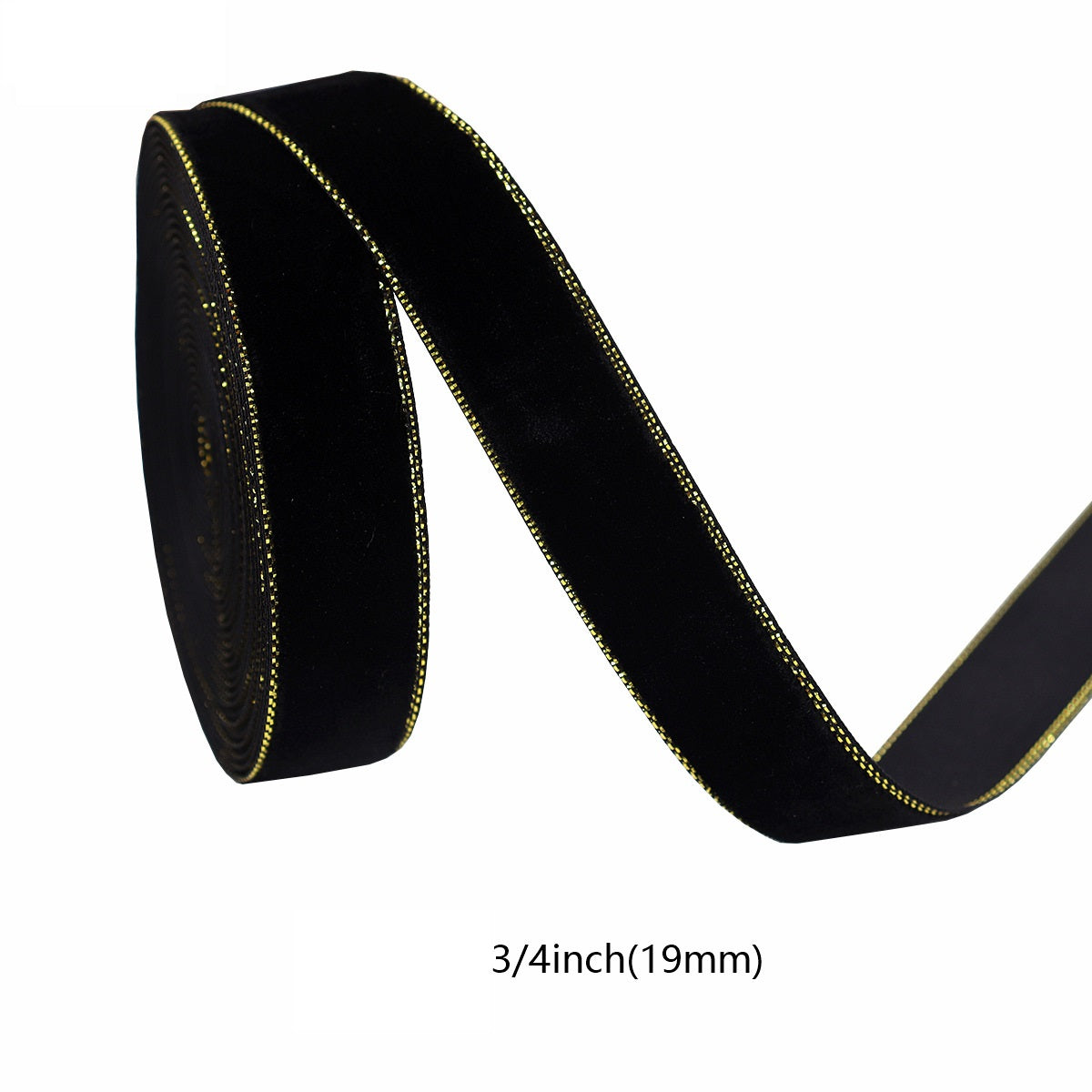 Rouleaux de Velours Noir et Or de 10/19/25/38mm - Pack de 4 Tailles