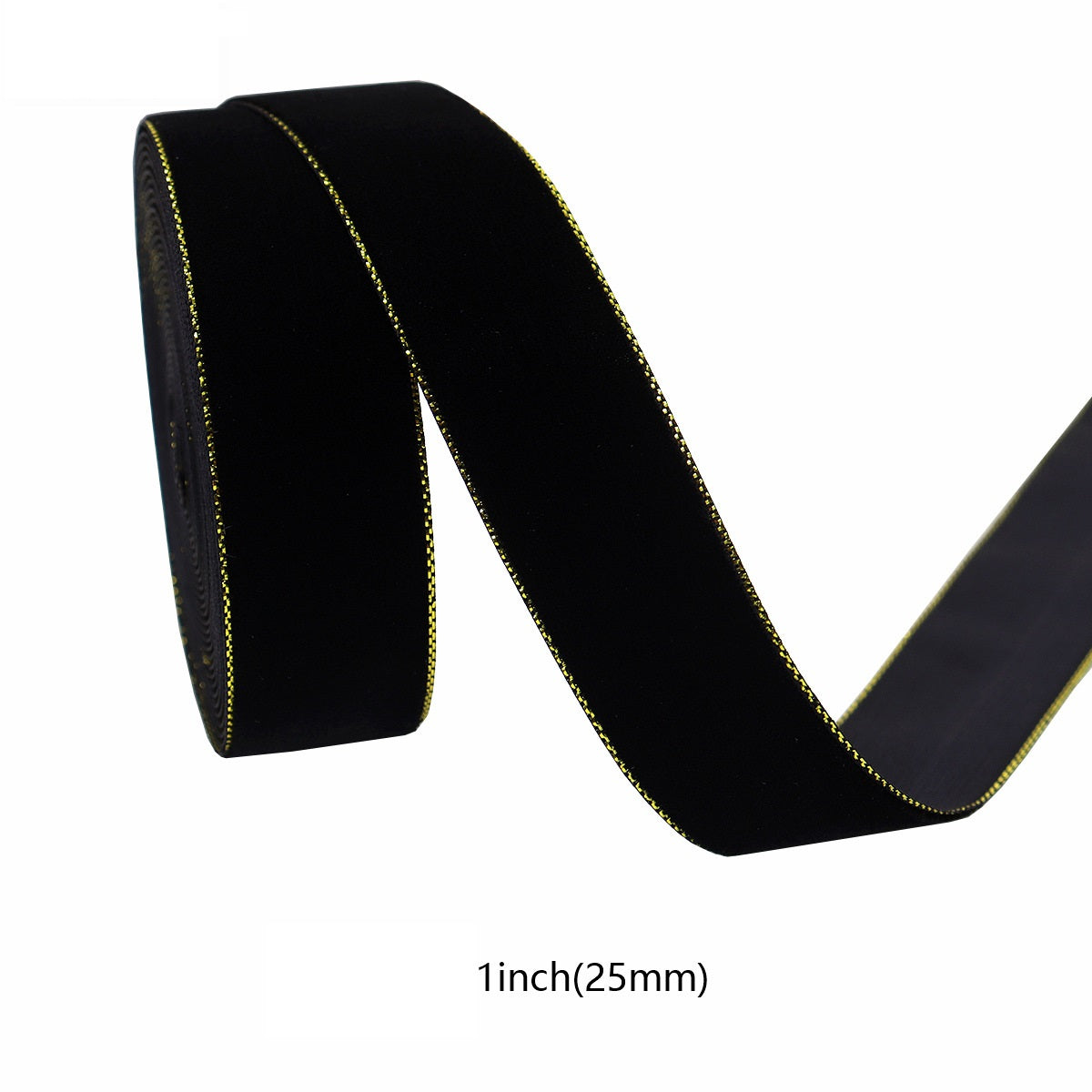 Rouleaux de Velours Noir et Or de 10/19/25/38mm - Pack de 4 Tailles