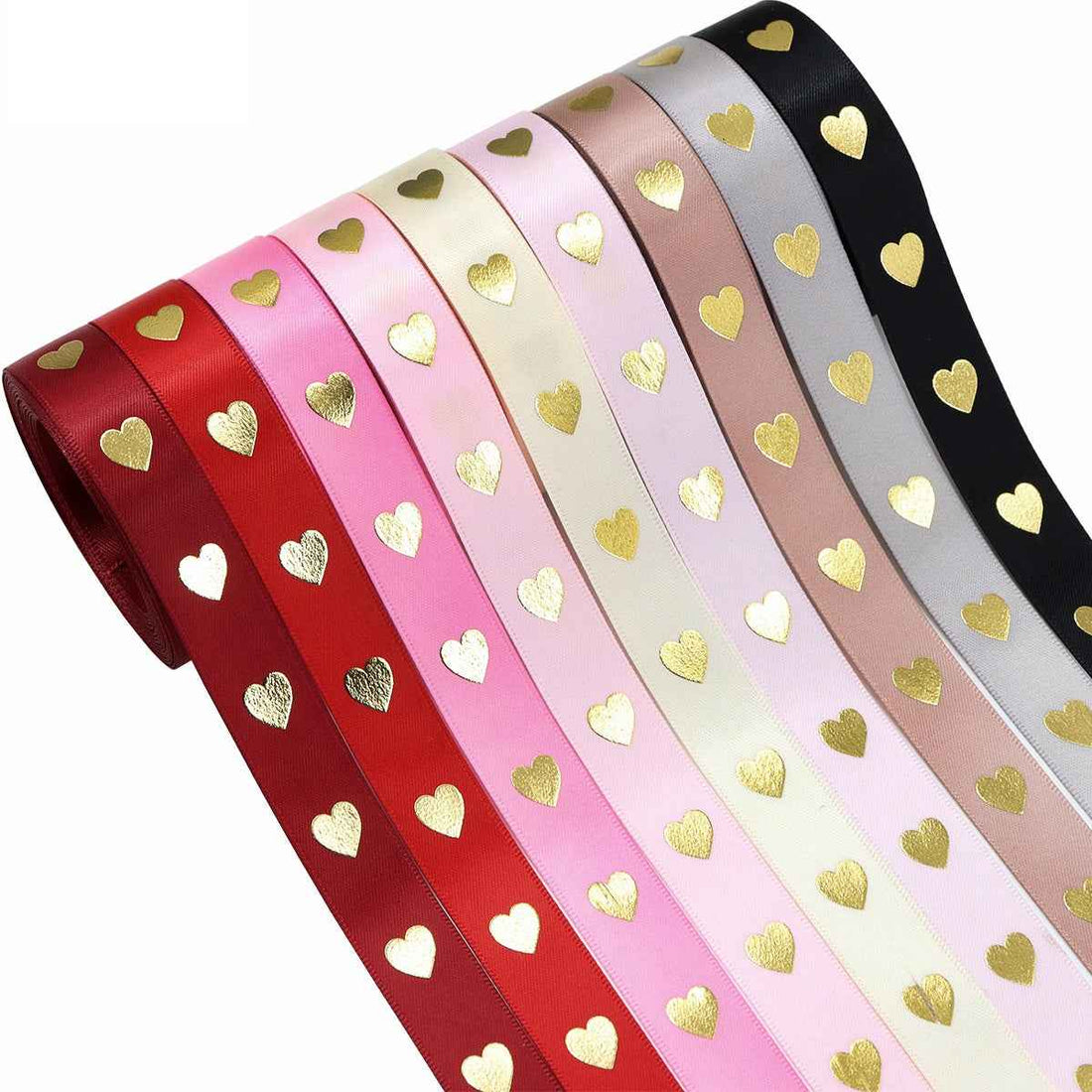 16mm Heart Hot Stamping Valentine's Day Ribbon 9 Colors Pack - Lots of Buttons