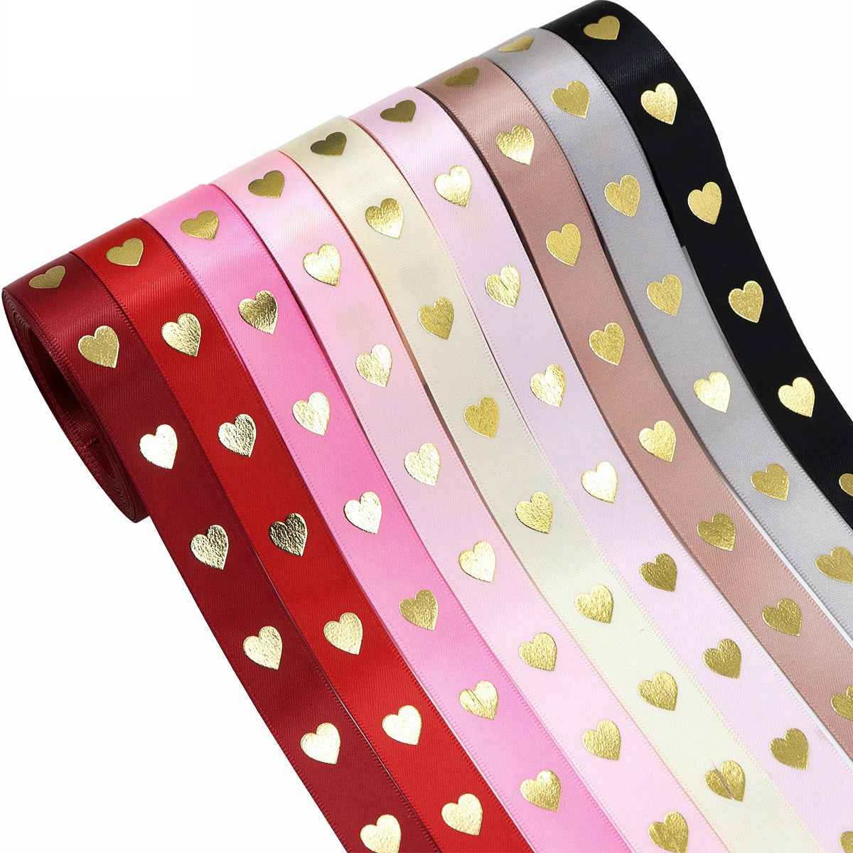 16mm Heart Hot Stamping Valentine's Day Ribbon 9 Colors Pack - Lots of Buttons