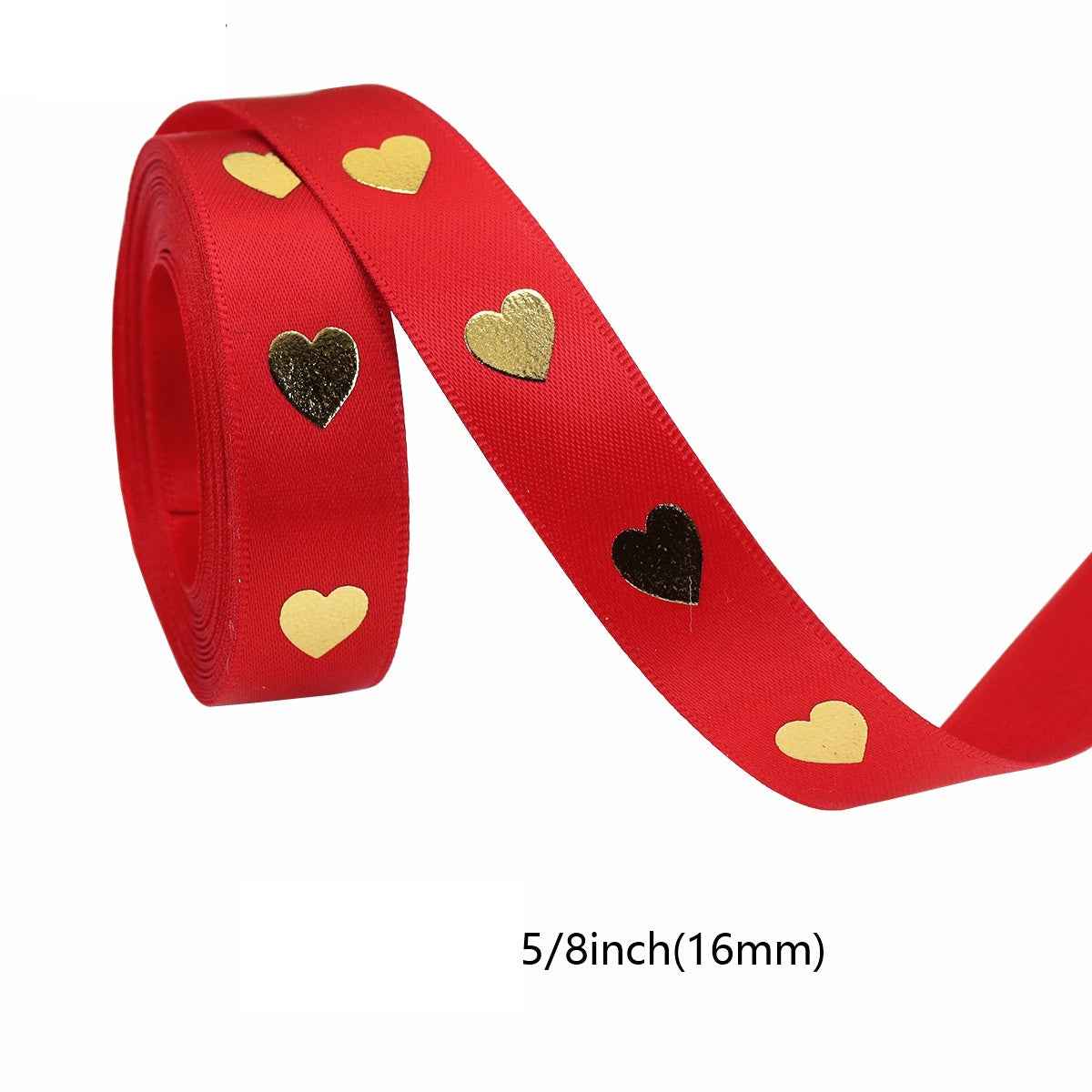 16mm Heart Hot Stamping Valentine's Day Ribbon 9 Colors Pack - Lots of Buttons