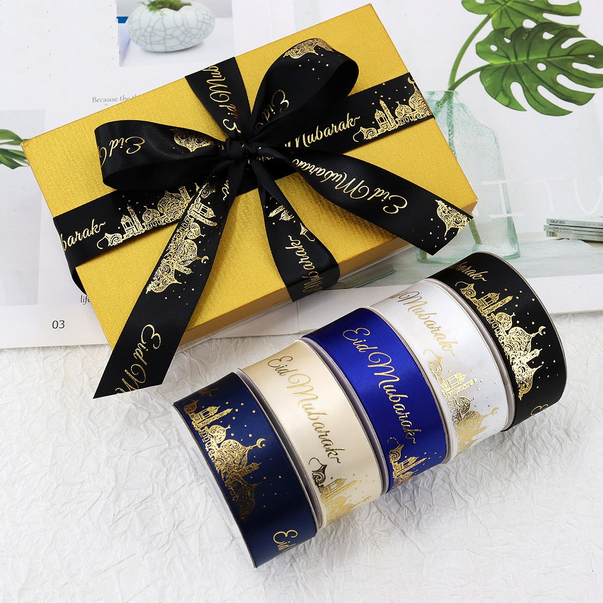 1 Inch Hanukkah Lint met Traditionele Joodse Motieven 25 Yards