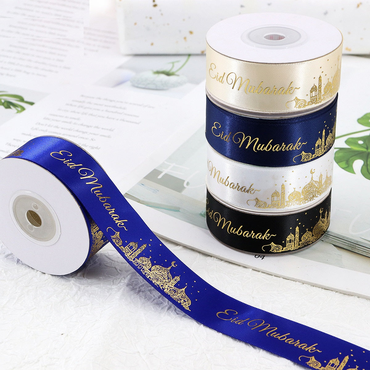 1 Inch Hanukkah Lint met Traditionele Joodse Motieven 25 Yards