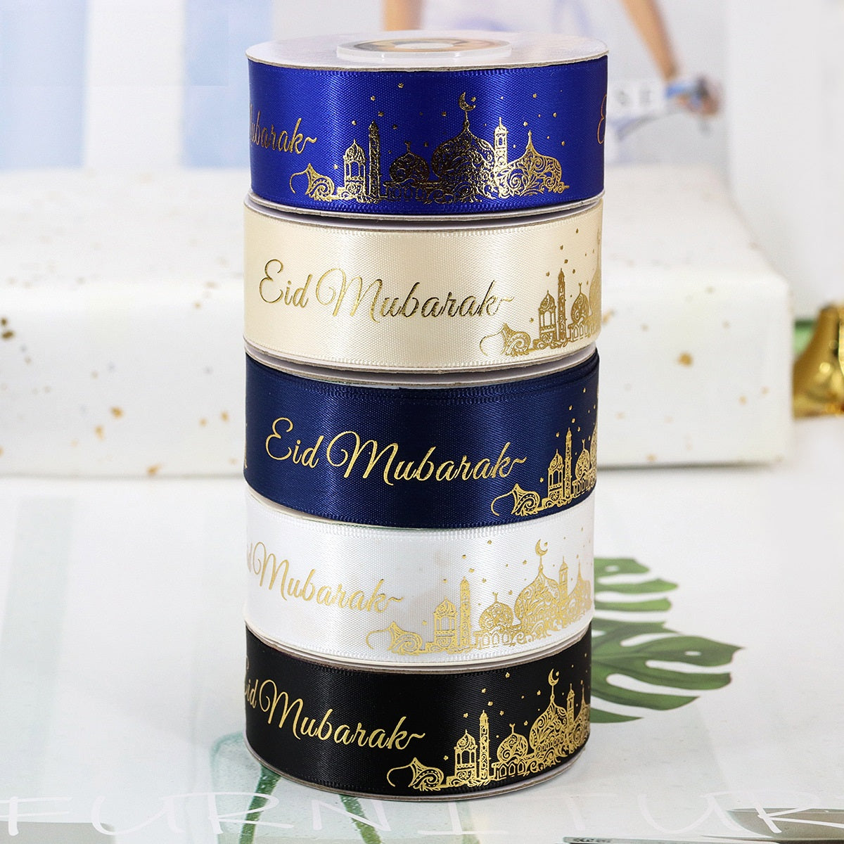 1 Inch Hanukkah Lint met Traditionele Joodse Motieven 25 Yards