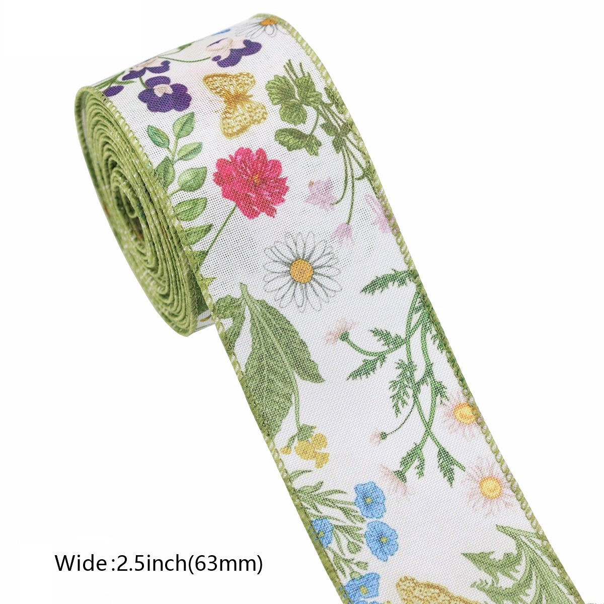 6 Tekercs 2,5"×5 Yard Drótozott Szélű Nyári Virágos Szalagok Koszorúhoz és Masnihoz