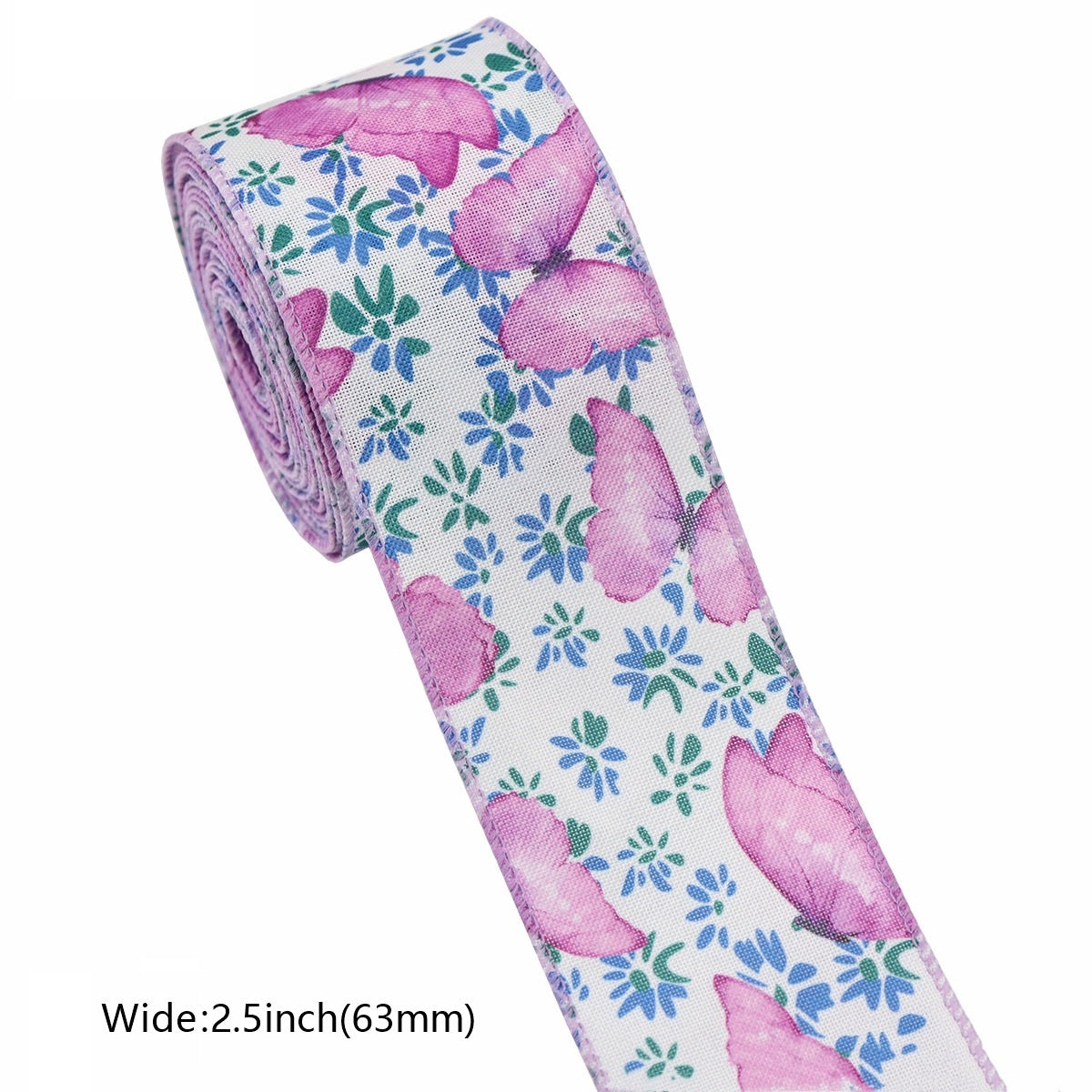 6 Tekercs 2,5"×5 Yard Drótozott Szélű Nyári Virágos Szalagok Koszorúhoz és Masnihoz