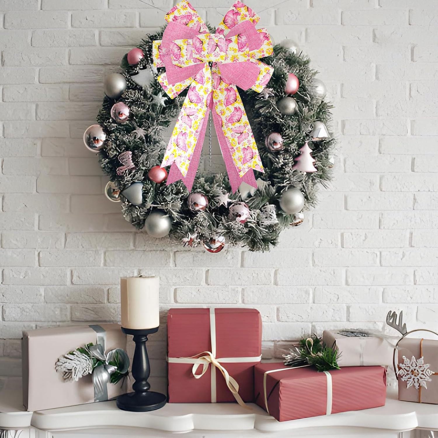 Cinta de borde de alambre de mariposa a cuadros rosa de 2.5 pulgadas, paquete de 2