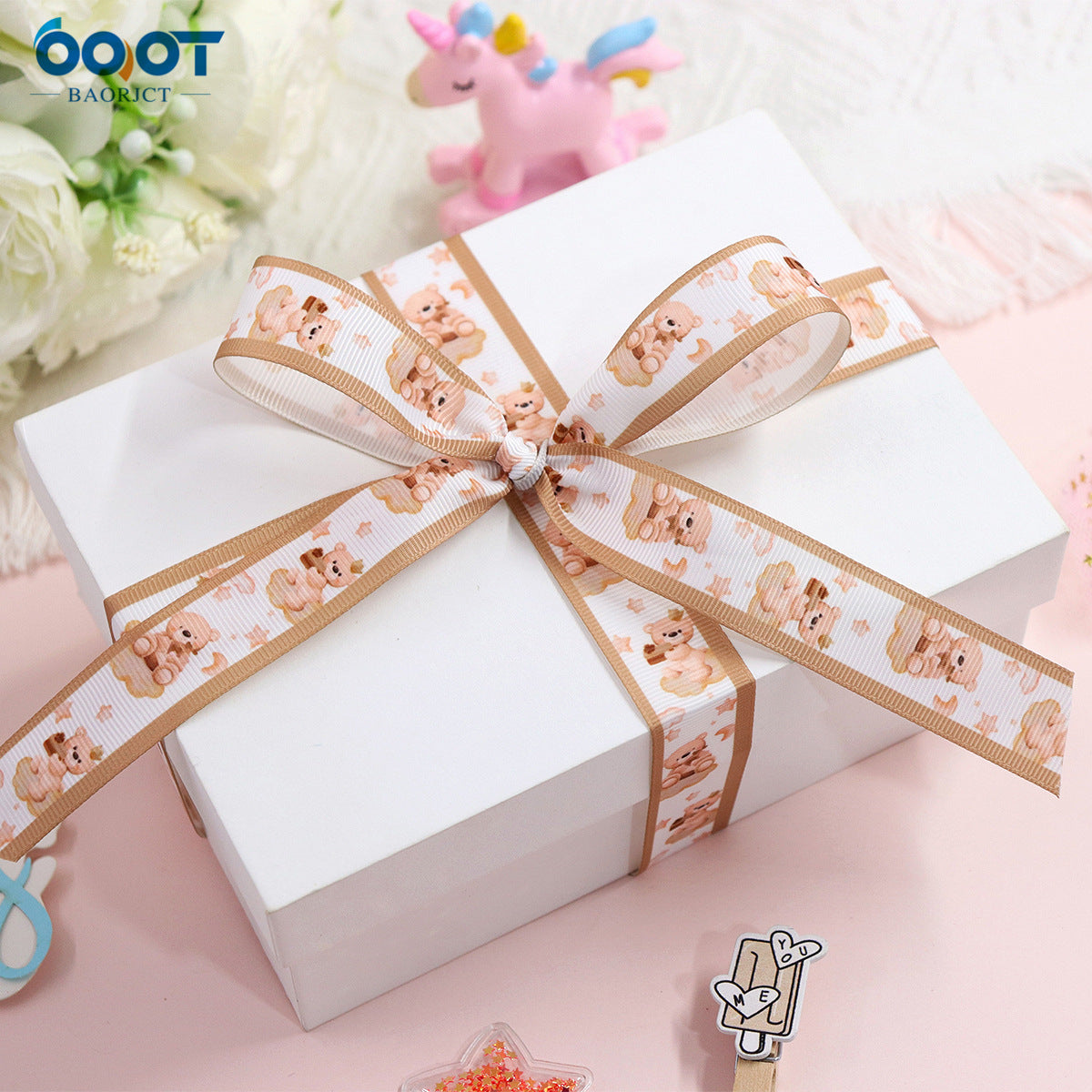 Cinta para Baby Shower de Oso Marrón de 22 mm 8 Paquetes 40 Yardas