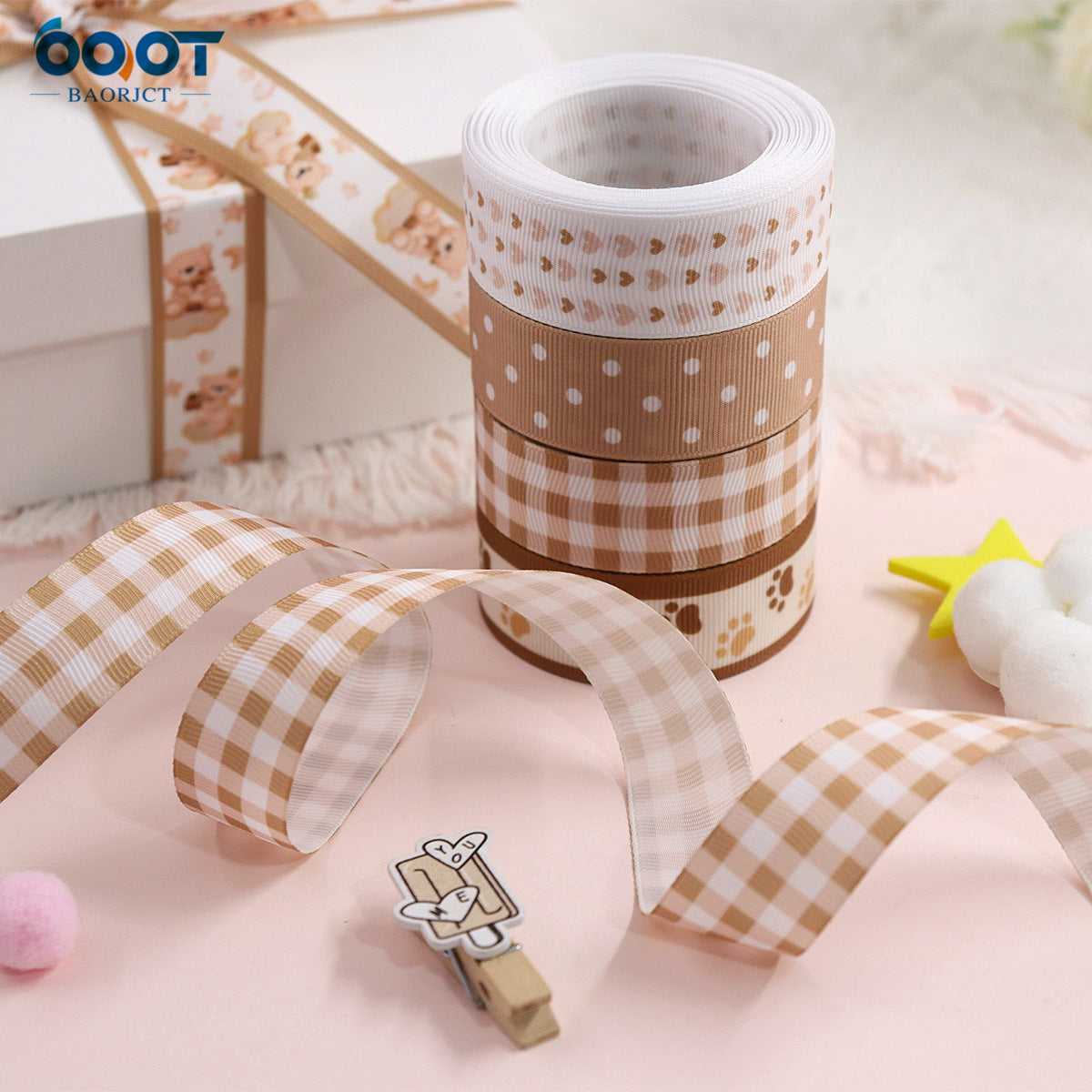 Cinta para Baby Shower de Oso Marrón de 22 mm 8 Paquetes 40 Yardas